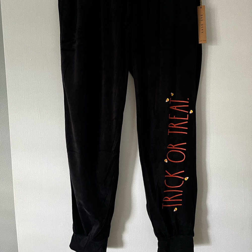 Rae Dunn Black Velvet Halloween Trick or Treat Pants